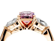 3 Stone Engagement Ring Setting for Fancy Pink Emerald Cut Center with Large Pear-Shaped Accents and Prong Head in Rose Gold
