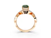 Halo Engagement Ring Setting for Fancy Green Radiant Cut Center with Pave Infinity Twist Band and Prong Head in Rose Gold