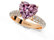 Solitaire Engagement Ring Setting for Fancy Pink Heart-Shaped Center with Domed Multi-Row Pave Band and Prong Head in Rose Gold