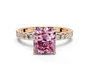 Solitaire Engagement Ring Setting for Fancy Pink Radiant Cut Center with Band of Accents and Prong Head in Rose Gold