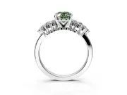 Cluster Engagement Ring Setting for Fancy Green Oval Center with 2-Row Shoulder Clusters and Prong Head in Sterling Silver