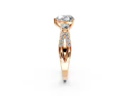 3 Stone Engagement Ring Setting for Heart-Shaped Center with Pave Split Shank and Prong Head in Rose Gold