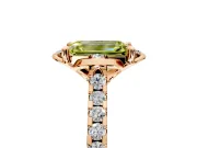 Floral Engagement Ring Setting for Fancy Yellow Emerald Cut Center with Pave Band and Floral Prong Head in Rose Gold