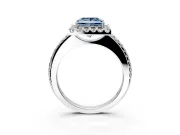 Pave Halo Engagement Ring Setting for Fancy Blue Princess Cut Center with Single Row Pave Band and Prong Head in White Gold