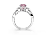 3 Stone Engagement Ring Setting for Fancy Pink Cushion Cut Center with Pave Split Shank and Prong Head in Platinum