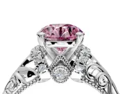 Solitaire Engagement Ring Setting for Fancy Pink Round Cut Center with Filigree Accent Basket and Prong Head in Platinum