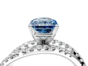 Solitaire Engagement Ring Setting for Fancy Blue Radiant Cut Center with Woven 3-Strand Pave Band and Prong Head in Platinum