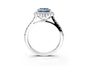 Milgrain Floral Halo Engagement Ring Setting for Fancy Blue Princess Cut Center with Pave Band and Prong Head in White Gold