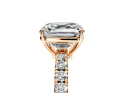 Solitaire Engagement Ring Setting for Asscher Cut Center with Large Accent Band and Prong Head in Rose Gold