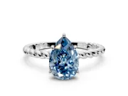 Solitaire Engagement Ring Setting for Fancy Blue Pear-Shaped Center with Plain Twisted Rope Band and Prong Head in White Gold