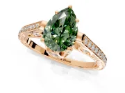Cathedral Engagement Ring Setting for Fancy Green Pear-Shaped Center with Antique-Style Pave Band and Prong Head in Rose Gold