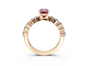 Shared-Prong Engagement Ring Setting for Fancy Pink Emerald Cut Center with Graduated Accents and Prong Head in Rose Gold