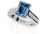 Solitaire Engagement Ring Setting for Fancy Blue Emerald Cut Center with Channel Band and Double Claw Prong Head in Sterling Silver