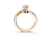 Solitaire Engagement Ring Setting for Pear-Shaped Center with Pave Bypass Swirl Band and Prong Head in Rose Gold