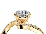 Solitaire Engagement Ring Setting for Round Cut Center with Pave Bypass Swirl Band and Prong Head in Yellow Gold