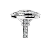 Halo Engagement Ring Setting for Asscher Cut Center with Milgrain Frame, Pave Band and Prong Head in Platinum