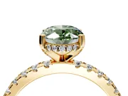 Solitaire Engagement Ring Setting for Fancy Green Oval Center with Band of Accents and Prong Head in Yellow Gold