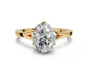 Solitaire Engagement Ring Setting for Oval Center with Plain Split Shank and Prong Head in Yellow Gold