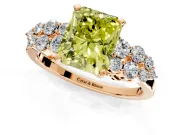 Cluster Engagement Ring Setting for Fancy Yellow Radiant Cut Center with 2-Row Shoulder Clusters and Prong Head in Rose Gold