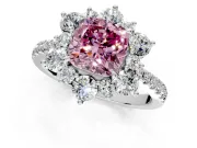 Floral Halo Engagement Ring Setting for Fancy Pink Cushion Cut Center with Pave Accents and Prong Head in Sterling Silver