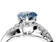 Halo Engagement Ring Setting for Fancy Blue Heart-Shaped Center with Marquise and Pave Bypass Band and Prong Head in Sterling Silver