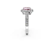 Halo Engagement Ring Setting for Fancy Pink Princess Cut Center with Milgrain Channel Band and Prong Head in Platinum
