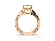 Engraved Engagement Ring Setting for Fancy Yellow Asscher Cut Center with Milgrain Pave Band and Prong Head in Rose Gold