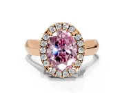Halo Engagement Ring Setting for Fancy Pink Oval Center with Square Band and Prong Head in Rose Gold