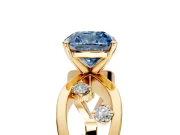 Solitaire Engagement Ring Setting for Fancy Blue Cushion Cut Center with Criss-Cross Accent Band and Prong Head in Yellow Gold