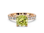 Solitaire Engagement Ring Setting for Fancy Yellow Cushion Cut Center with Shared-Prong Accents and Prong Head in Rose Gold