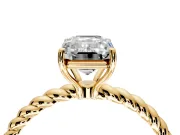 Solitaire Engagement Ring Setting for Emerald Cut Center with Plain Twisted Rope Band and Prong Head in Yellow Gold