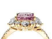 Floral Halo Engagement Ring Setting for Fancy Pink Princess Cut Center with Pave Accents and Prong Head in Yellow Gold
