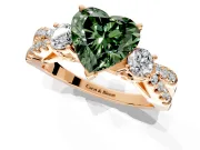 3 Stone Engagement Ring Setting for Fancy Green Heart-Shaped Center with Pave Split Shank and Prong Head in Rose Gold