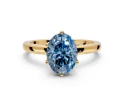 Solitaire Engagement Ring Setting for Fancy Blue Oval Center with Plain Band and Tulip Prong Head in Yellow Gold