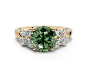 Floral Engagement Ring Setting for Fancy Green Round Cut Center with Marquise Cluster Shoulders and Prong Head in Yellow Gold