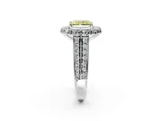 Large Accent Halo Engagement Ring Setting for Fancy Yellow Radiant Cut Center with Pave Split Shank and Prong Head in Platinum