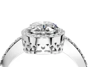 Halo Engagement Ring Setting for Oval Center with Heart-Shaped Openwork, Pave Band and Prong Head in White Gold