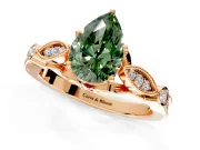 Solitaire Engagement Ring Setting for Fancy Green Pear-Shaped Center with Marquise and Bezel Accents and Prong Head in Rose Gold