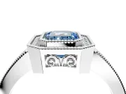 Halo Engagement Ring Setting for Fancy Blue Emerald Cut Center with Milgrain Halo, Pave Band and Prong Head in Sterling Silver