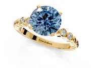 Solitaire Engagement Ring Setting for Fancy Blue Round Cut Center with Bezel-Dot Beaded Band and Prong Head in Yellow Gold