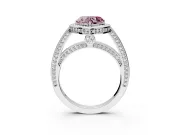 Halo Engagement Ring Setting for Fancy Pink Heart-Shaped Center with Framed Halo, Pave Band and Prong Head in Platinum