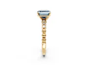 Solitaire Engagement Ring Setting for Fancy Blue Asscher Cut Center with Bezel-Dot Beaded Band and Prong Head in Yellow Gold