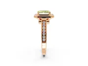 Halo Engagement Ring Setting for Fancy Yellow Emerald Cut Center with Outer Bezel Rim, Pave Band and Prong Head in Rose Gold