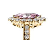 Halo Engagement Ring Setting for Fancy Pink Marquise Center with Milgrain Channel Band and Prong Head in Yellow Gold