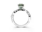Solitaire Engagement Ring Setting for Fancy Green Princess Cut Center with Bar-Station Pave Twist and Prong Head in Sterling Silver