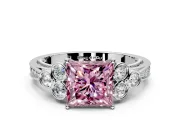 Cluster Engagement Ring Setting for Fancy Pink Princess Cut Center with Bezel Accent Clusters and Prong Head in Platinum