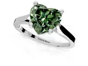 Solitaire Engagement Ring Setting for Fancy Green Heart-Shaped Center with Tapered Shoulders and Prong Head in White Gold