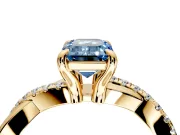 Solitaire Engagement Ring Setting for Fancy Blue Emerald Cut Center with Half-Pave Crossover Band and Prong Head in Yellow Gold