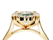Single Halo Engagement Ring Setting for Fancy Green Oval Center with Corner Claws, Plain Band and Prong Head in Yellow Gold