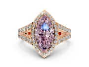 Halo Engagement Ring Setting for Fancy Pink Marquise Center with Narrow Pave Split Shank and Prong Head in Rose Gold